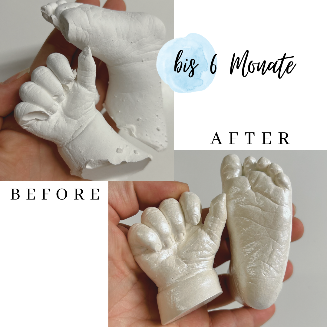 Baby 3D Hand- oder Fußabdruck, Veredelung & Lackierung bis 6 Monate - Atelier Body-pArts