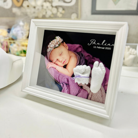 Rahmen für Baby 3D - Abdrücke mit Babyfoto + Gravur - Atelier Body - pArts