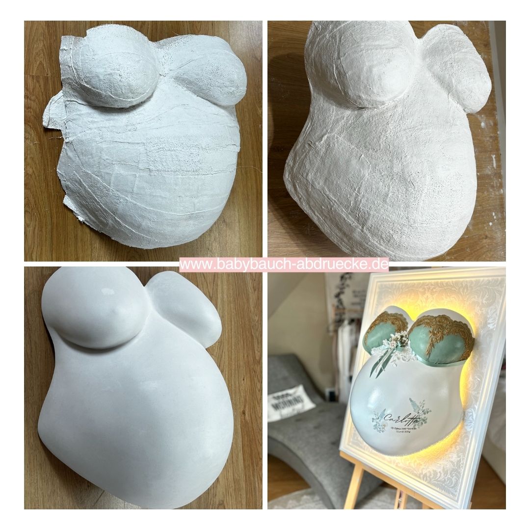 Aufarbeitung und Reparatur von selbstgemachten Babybauch-Gipsabdrücken im BH-Design Eleganz, professionell veredelt im Atelier Bodyparts von Julia Schulze, Erfurt
 - Atelier Body - pArts