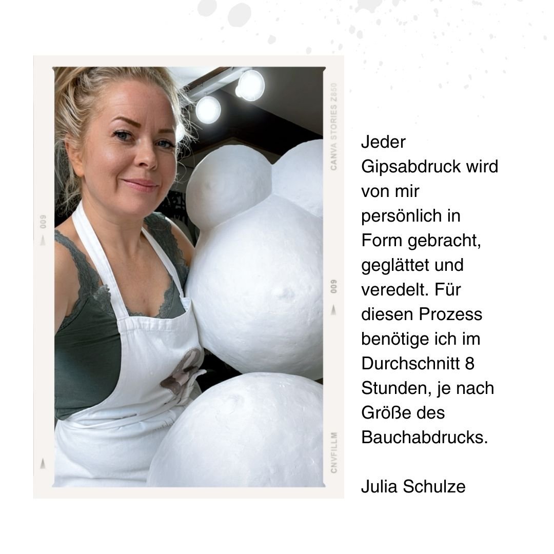 BH-Design Eleganz Babybauch-Gipsabdruck, lackiert, veredelt und individuell mit Babyfoto gestaltet – professioneller Aufarbeitungsservice im Atelier Bodyparts, Erfurt.
 - Atelier Body - pArts
