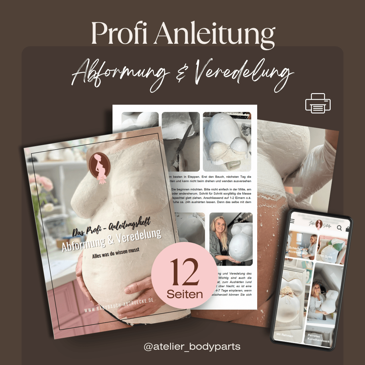 Profi - Anleitung Gipsabdruck vom Babybauch, Abformung & Veredelung, zum Ausdrucken - Atelier Body - pArts