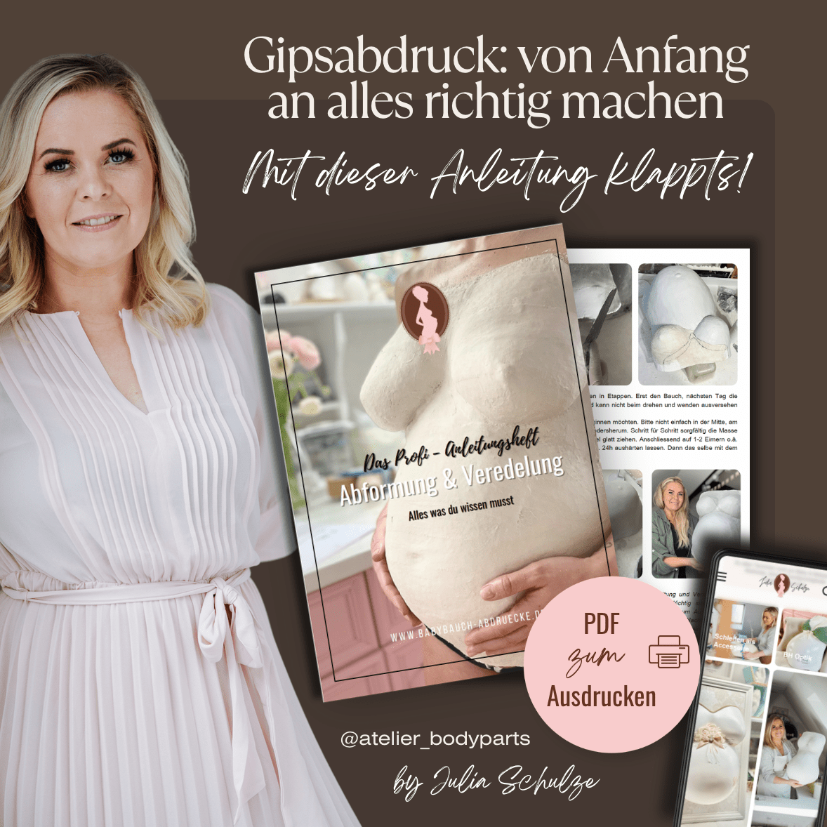Profi - Anleitung Gipsabdruck vom Babybauch, Abformung & Veredelung, zum Ausdrucken - Atelier Body - pArts