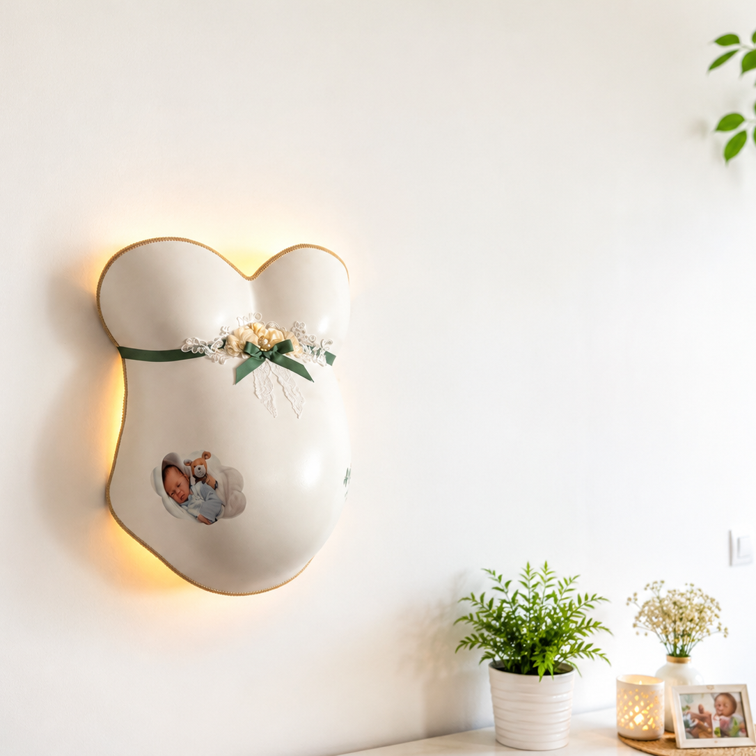 LED-Beleuchtung mit professioneller Montage für Babybauch-Gipsabdrücke