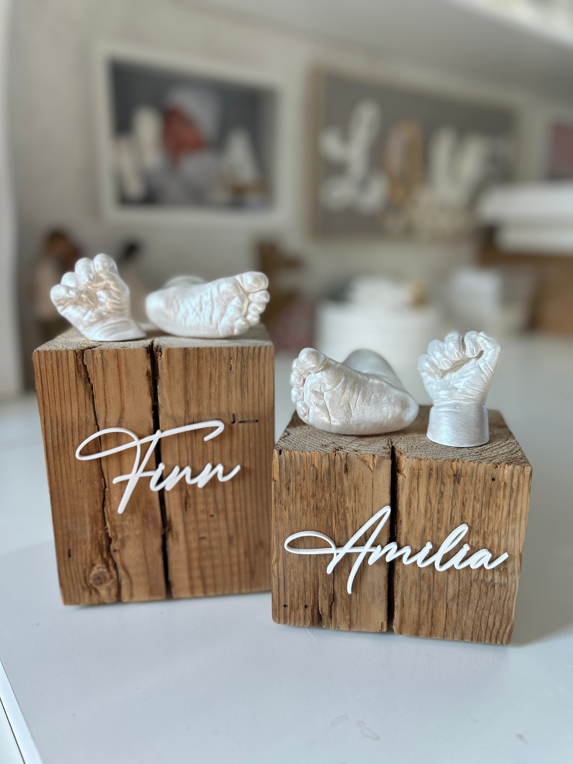 Holzsockel „Fachwerk“ mit Namensgravur, 2 Höhen - Atelier Body - pArts