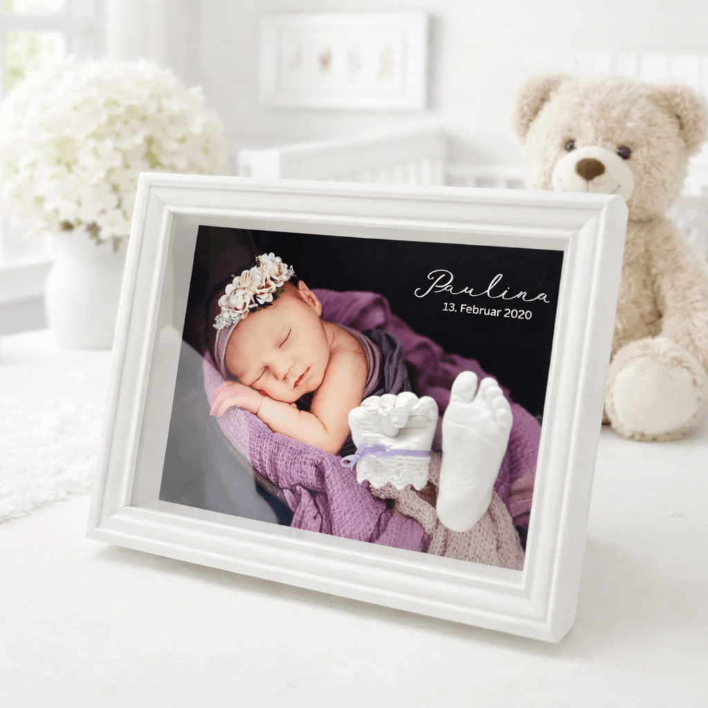 Rahmen für Baby 3D - Abdrücke mit Babyfoto + Gravur - Atelier Body - pArts