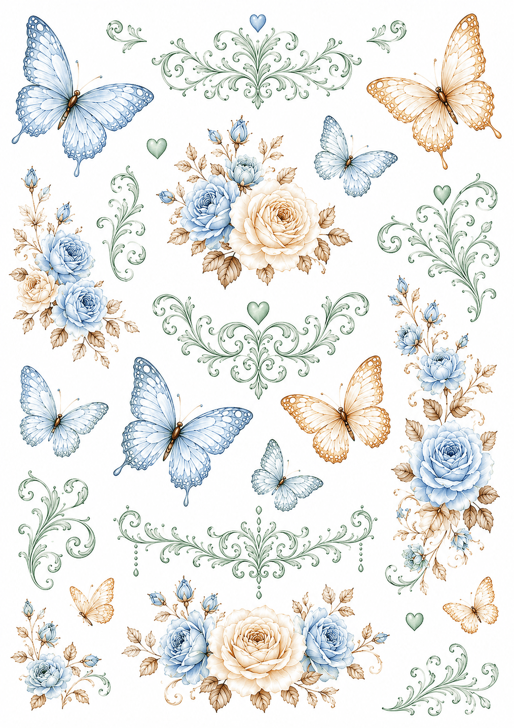 Motivfolie: Roses & Butterflies, div. Farben - DIY Gipsabdruck Design - Atelier Body - pArts