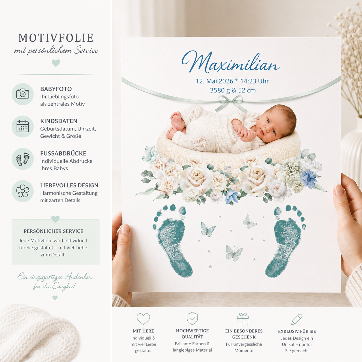 Motivfolie - individueller Service für Babyfoto, Text & Grafiken, A4 zum Aufkleben