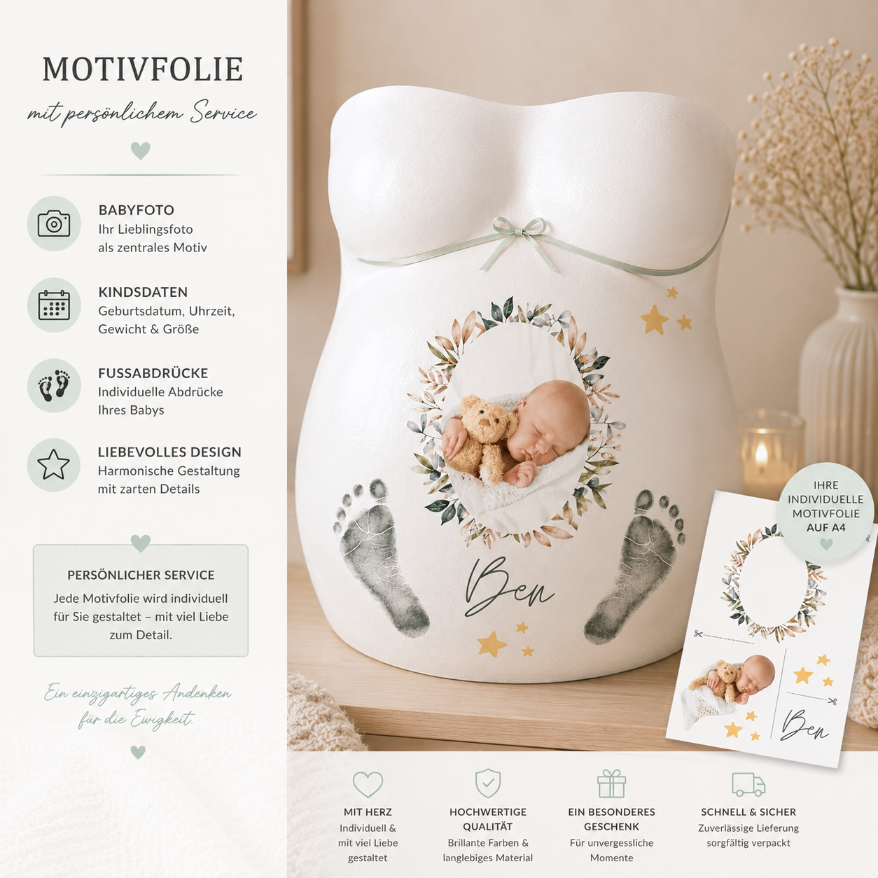 Motivfolie - individueller Service für Babyfoto, Text & Grafiken, A4 zum Aufkleben