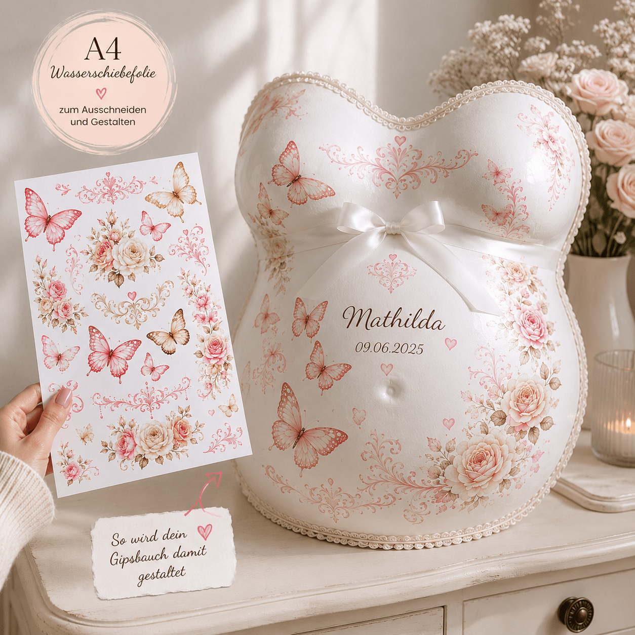Motivfolie: Roses & Butterflies, div. Farben - DIY Gipsabdruck Design - Atelier Body - pArts