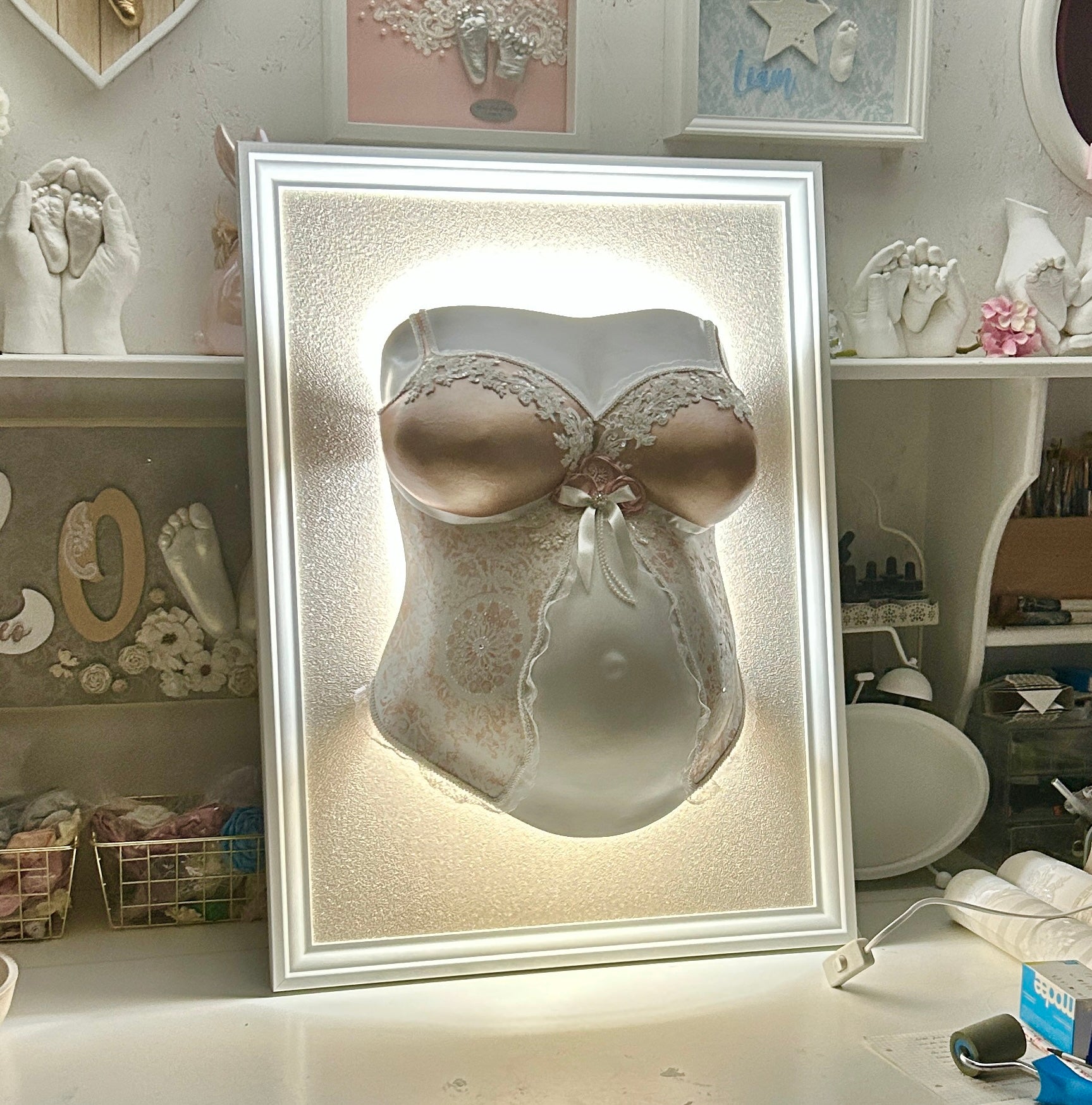 Babybauch Gipsabdruck ELEGANCE – Veredelung + BH - Design | All - in - One - Paket - Atelier Body - pArts