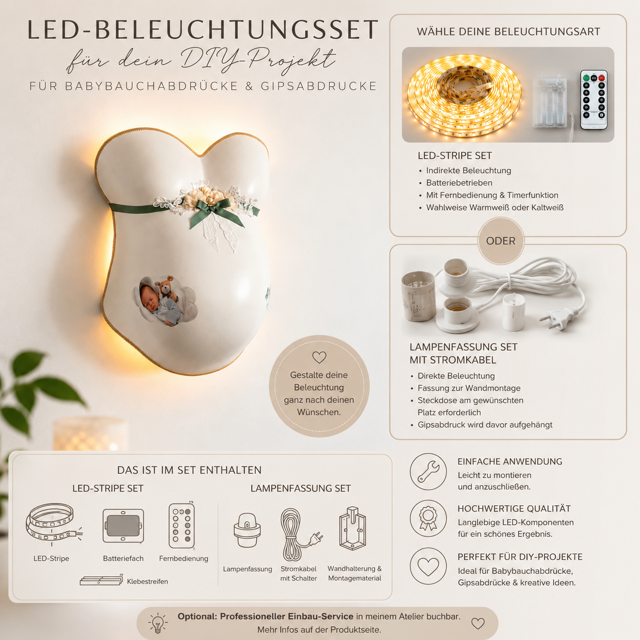 Aus deinem Gipsabdruck vom Babybauch eine indirekte Beleuchtung oder Lampe achen.