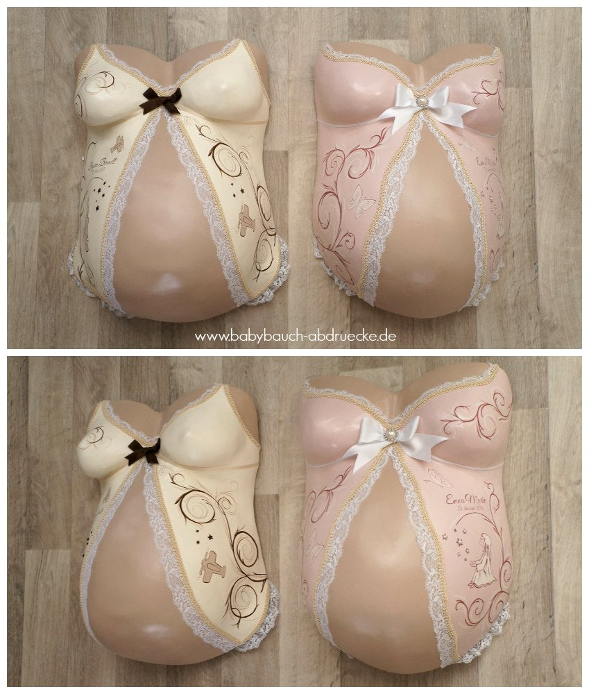 gipsabdruecke gips abdruckkaputt erstarkt stabilisiert aufhaengung modelliert bauchabdruck babybauch veredelt bemalt rosa creme