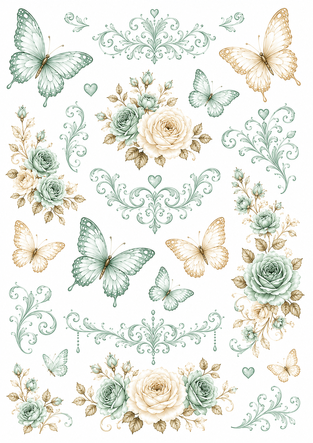 Motivfolie: Roses & Butterflies, div. Farben - DIY Gipsabdruck Design - Atelier Body - pArts