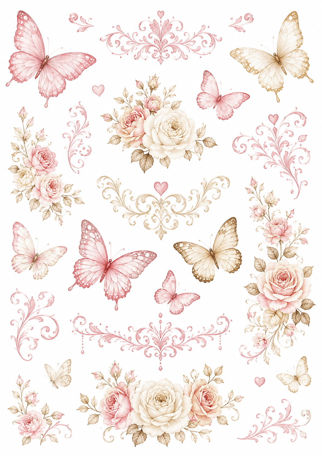 Motivfolie: Roses & Butterflies, div. Farben - DIY Gipsabdruck Design - Atelier Body - pArts